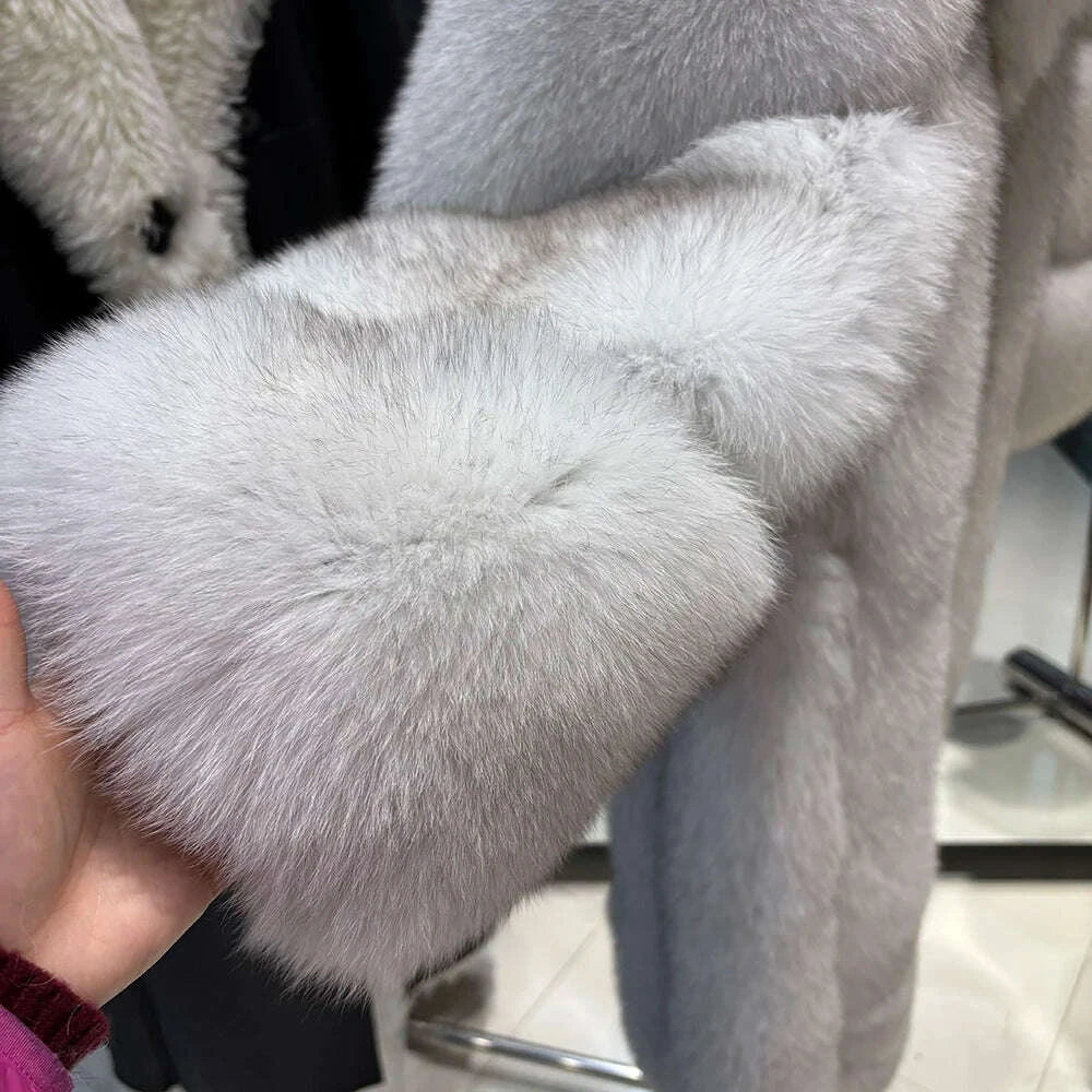 KIMLUD, YOLOAgain 2025 Winter Warm Long Luxury Real Fox Fur Jacket Coat Women 120cm length, KIMLUD Womens Clothes