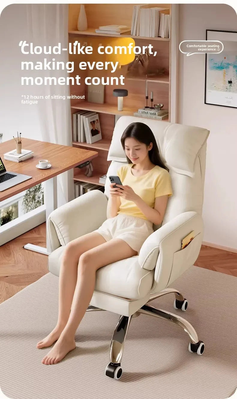 Ergonomic Desk Chair With Recliner And Lounge — Cream Ivory | KIMLUD