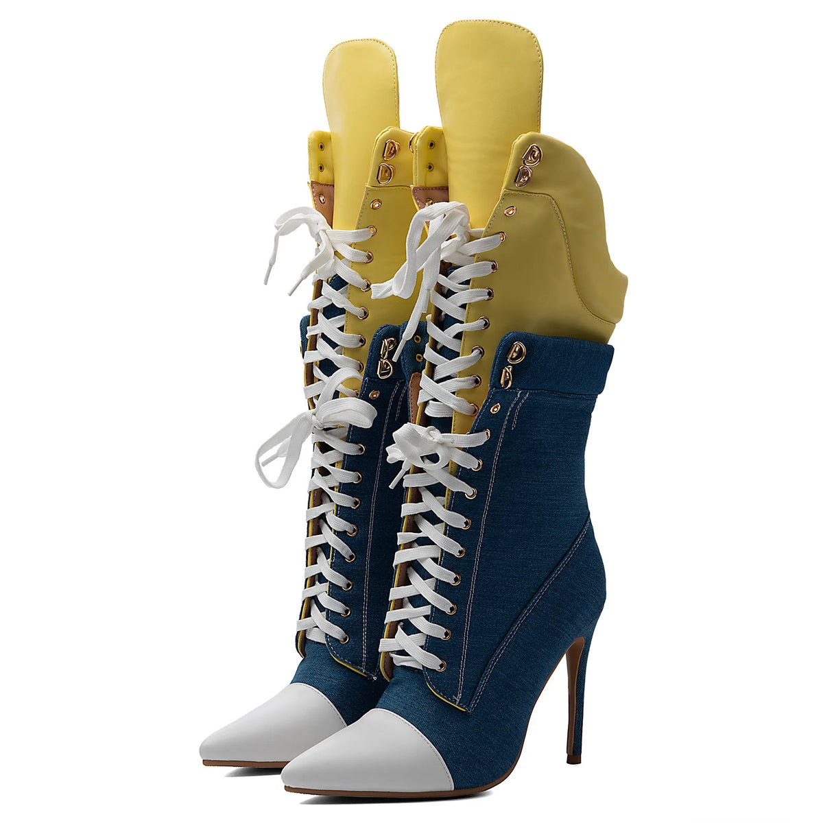 Ankle Boots – Color Block Denim – Stiletto Heel – Multicolor | KIMLUD