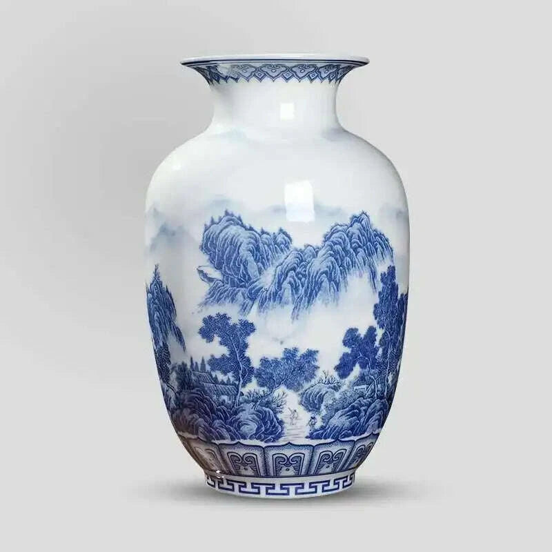KIMLUD, Classic Chinese Blue and White Ceramic Vase Antique Tabletop Porcelain Flower Vase For Hotel Dining Room Decoration, KIMLUD Womens Clothes