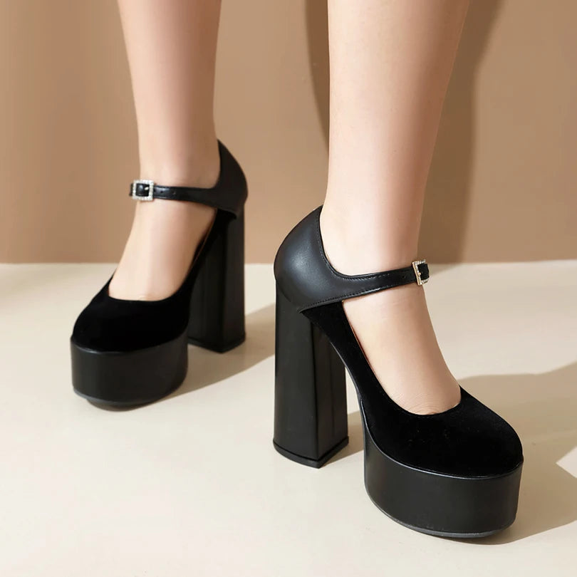 Pumps – Matte Flock Splice PU – Platform Heel | KIMLUD