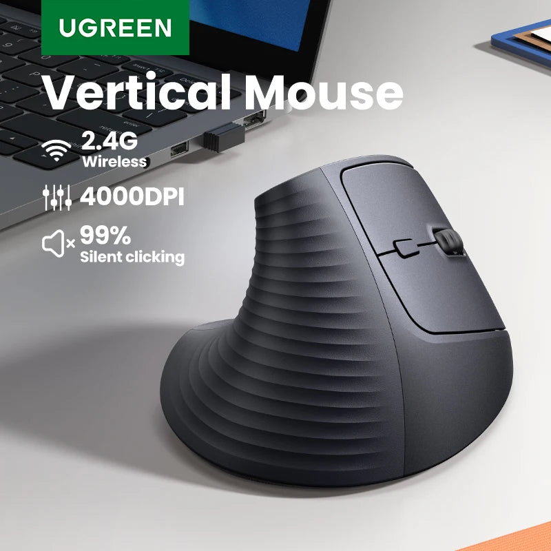 Vertical Ergonomic Wireless Mouse 4000DPI — Black | KIMLUD