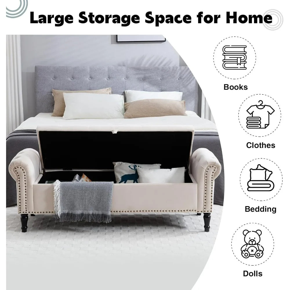 67'' End of Bed Storage Bench King Size, Storage Bench for Bedroom End of Bed, Upholstered Tufted Storage Ottoman Benches with A