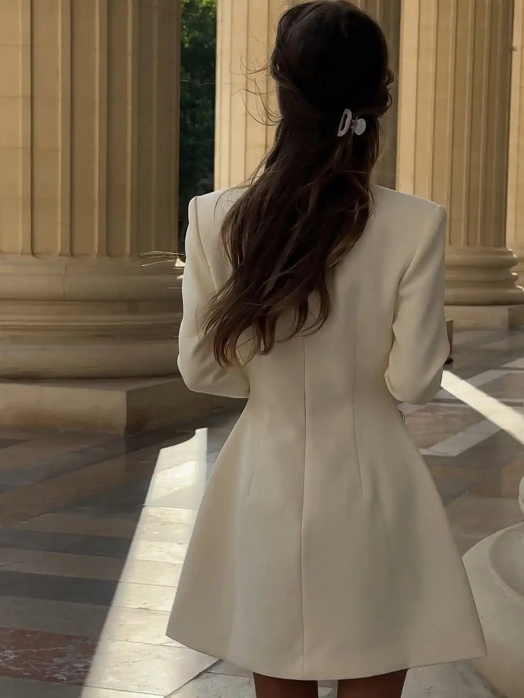 White Single Breasted A-line Mini Dress Women Elegant Solid Color Waist Pleated Short Dresses Daily Chic Evening Dinner Gowns