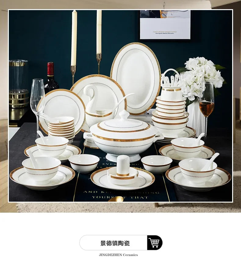 Jingdezhen Porcelain Bowl and Plate Set Modern Minimalism — Ivory White | KIMLUD