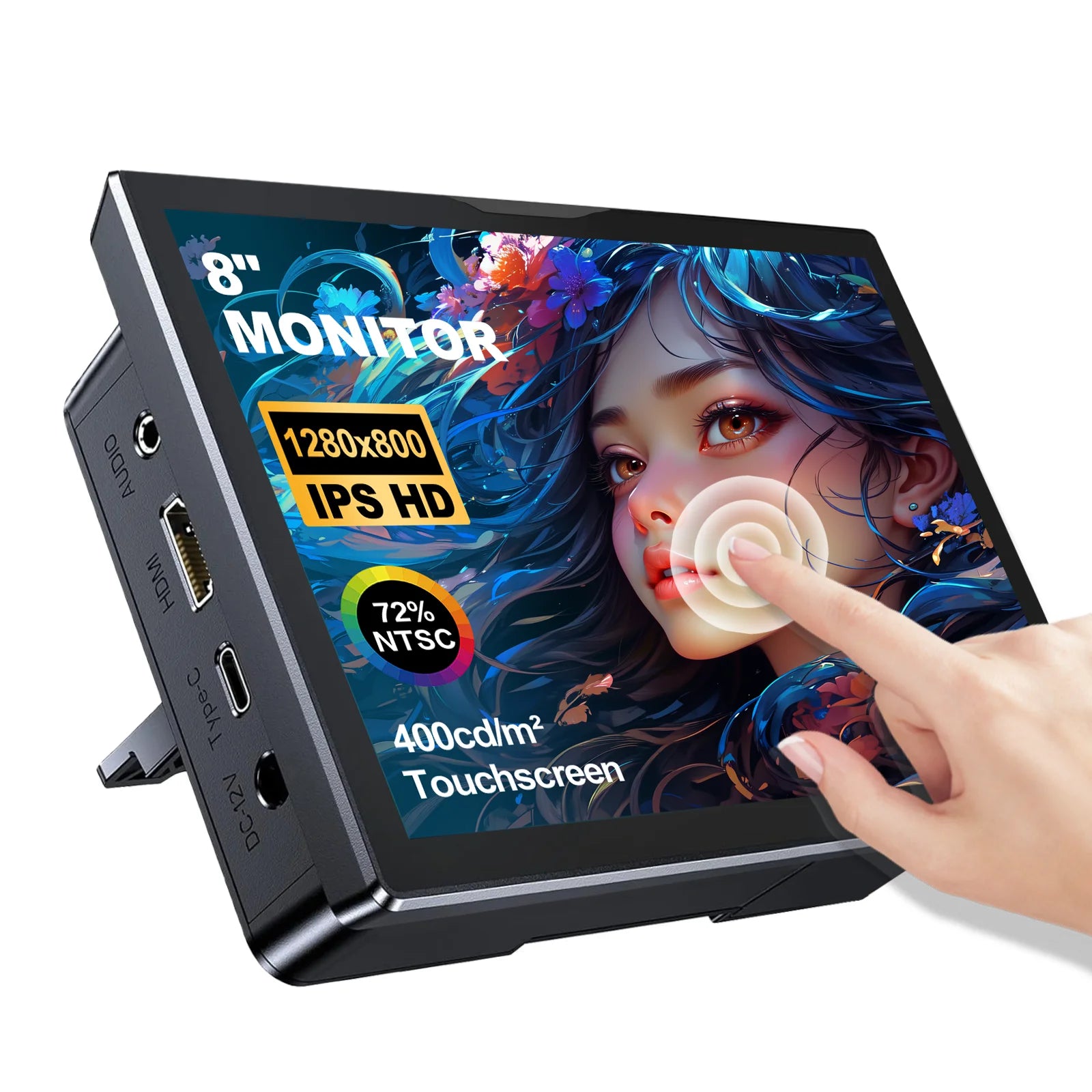 8 inch Touch Monitor 1280x800P 16:10 Widescreen Ratio HDMI Interface for DIY Projects Surveillance Display