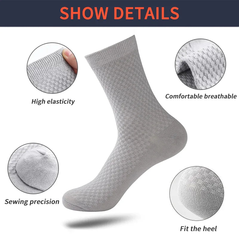 Bamboo Fiber Crew Socks Breathable 5 Pack — Black | KIMLUD