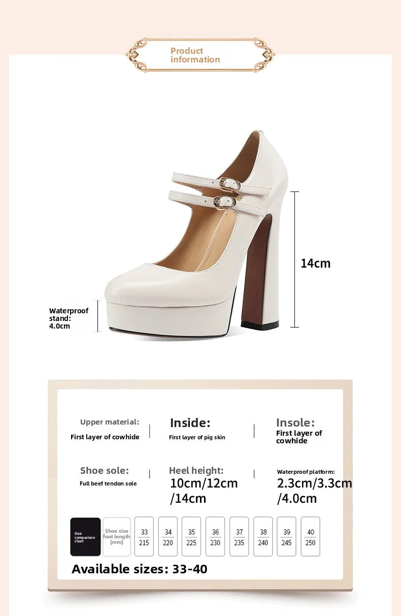 Mary Jane Pumps – Platform – Cowhide – Spring Beige | KIMLUD