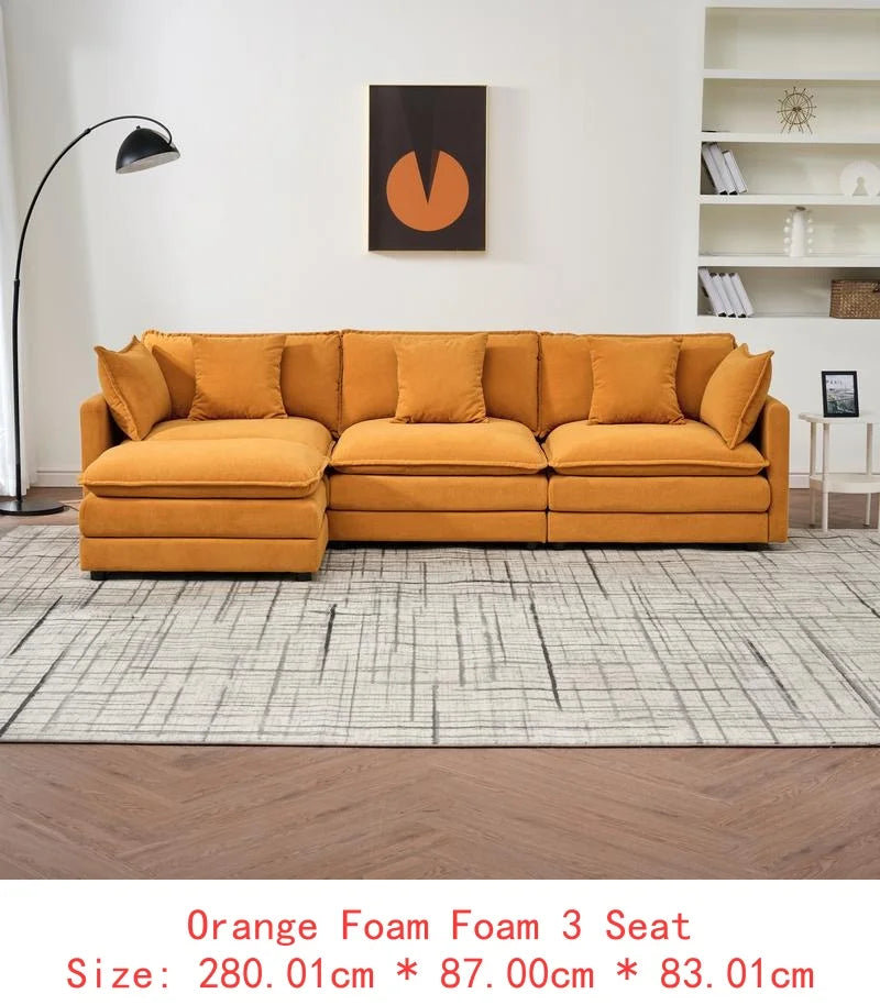 Modular Chenille Cloud Sofa L-Shaped 110-Inch — Orange | KIMLUD