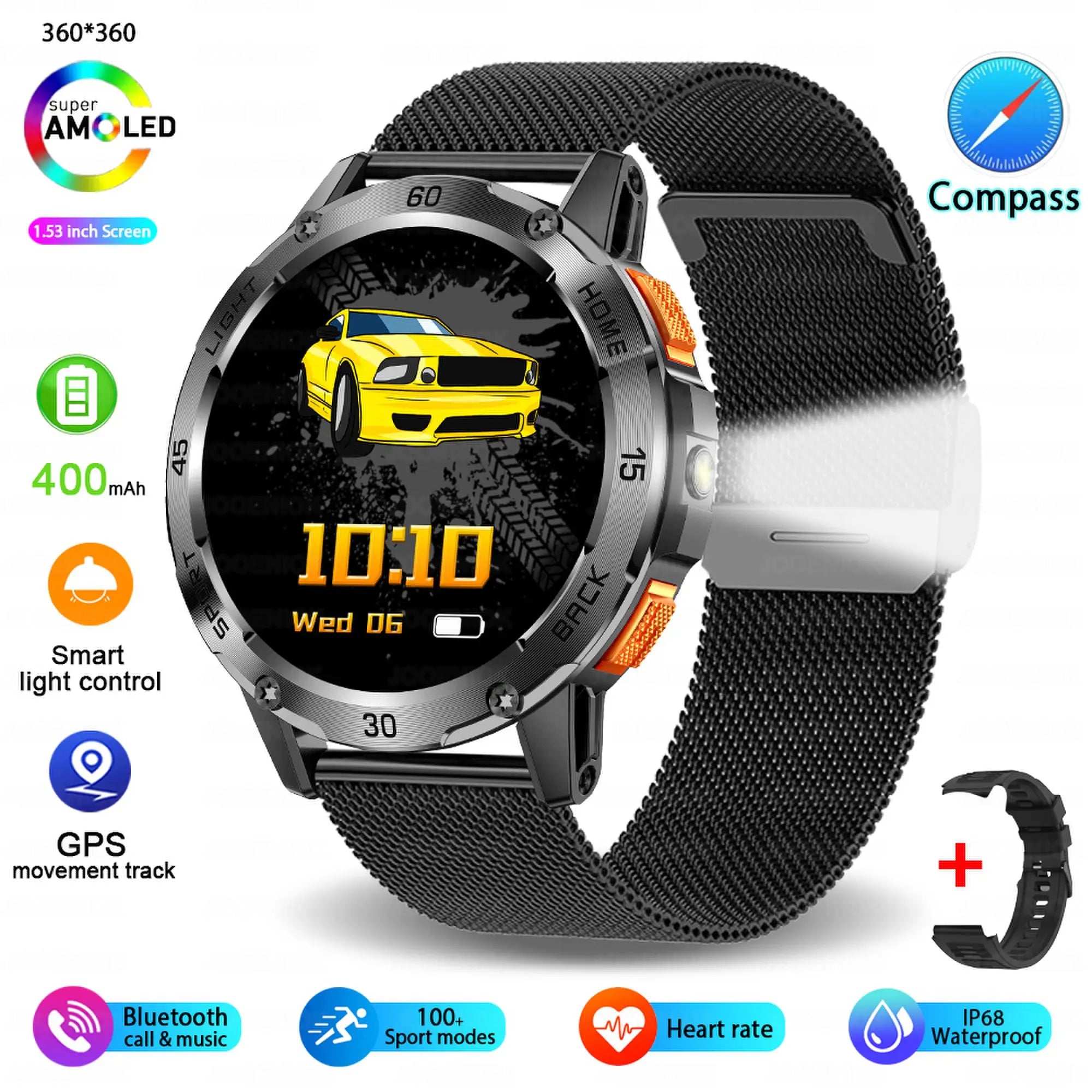 Outdoor Sport Smart Watch Men Compass 400mAh Battery Flashlight Health Monitoring Waterproof Bluetooth Call Smartwatch 2025 New