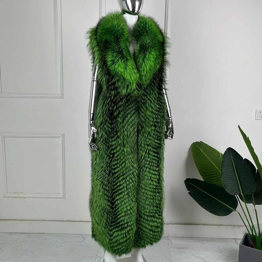 Luxurious Real Fox Fur Solid Vest — Brown | KIMLUD