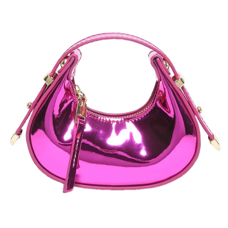 Lacquered PU Mini Bag With Sculpted Silhouette — Candy Pink | KIMLUD