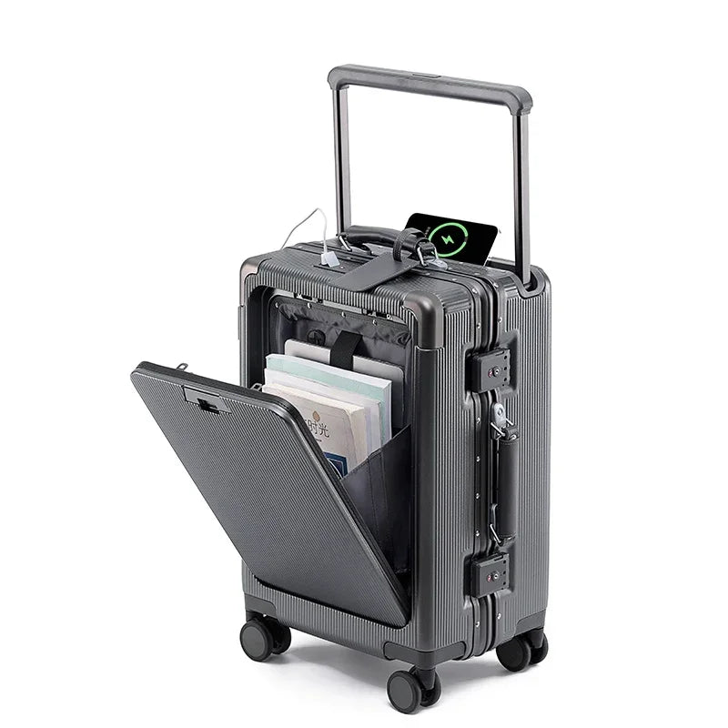 Polycarbonate Wide Luggage Front-Opening Boarding Box — Silver | KIMLUD