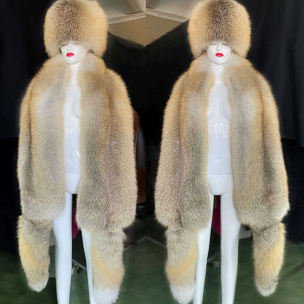 KIMLUD, YOLOAgain 2025 Winter Warm Luxury Real Fox Fur Scarf Women Natural Fox Fur Scarf Shawl Female, KIMLUD Womens Clothes