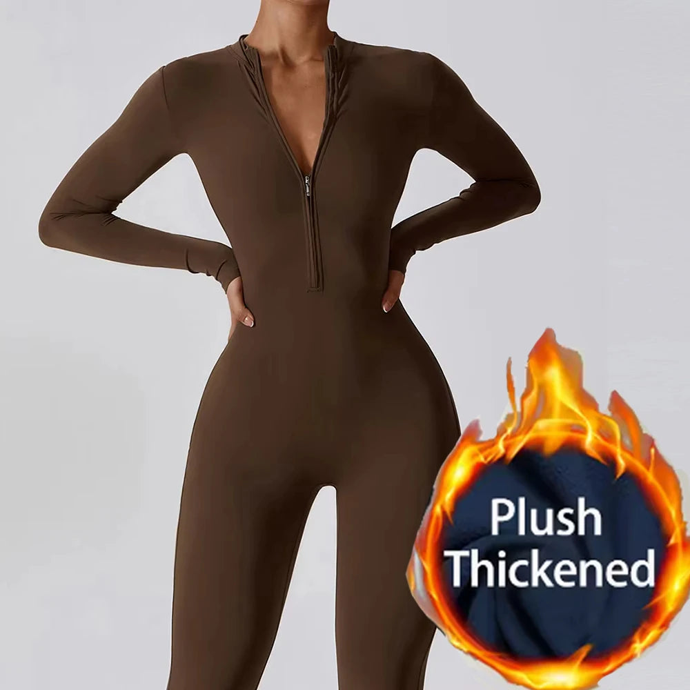 Jumpsuit – Zippered Fleece-Lined Knit – Black | KIMLUD