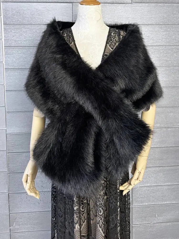 Faux Fur Scarf – Long Keep Warm – Black | KIMLUD