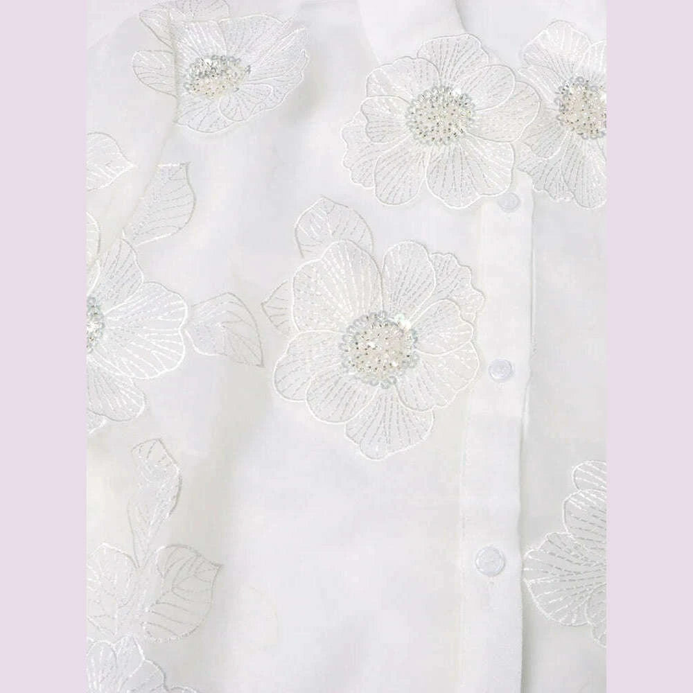 KIMLUD, VGH Patchwork Appliques Solid Casual Blouses For Women Lapel Long Sleeve Spliced Sheer Mesh Temperament Loose Shirts Female New, KIMLUD Womens Clothes