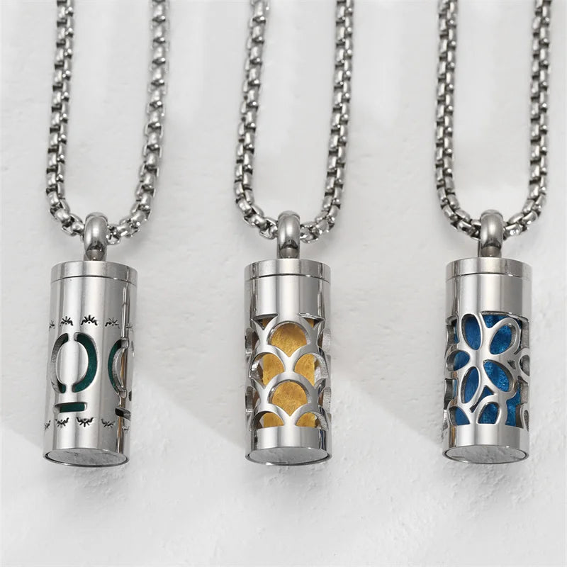 Polished Stainless Steel Necklace Lotus Aromatherapy Pendant — Blue | KIMLUD