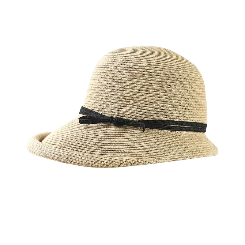 KIMLUD, Hepburn Style Straw Hat Women Age Reduction Face Small Curly Edge SunHat Female Summer Beach Hat Japan Holiday Party Cap UPF50+, Beige / CHINA, KIMLUD APPAREL - Womens Clothes
