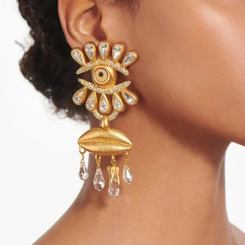 European and American medieval accessories vintage eye tassels light luxury high-end earrings French fashion devil eye earrings