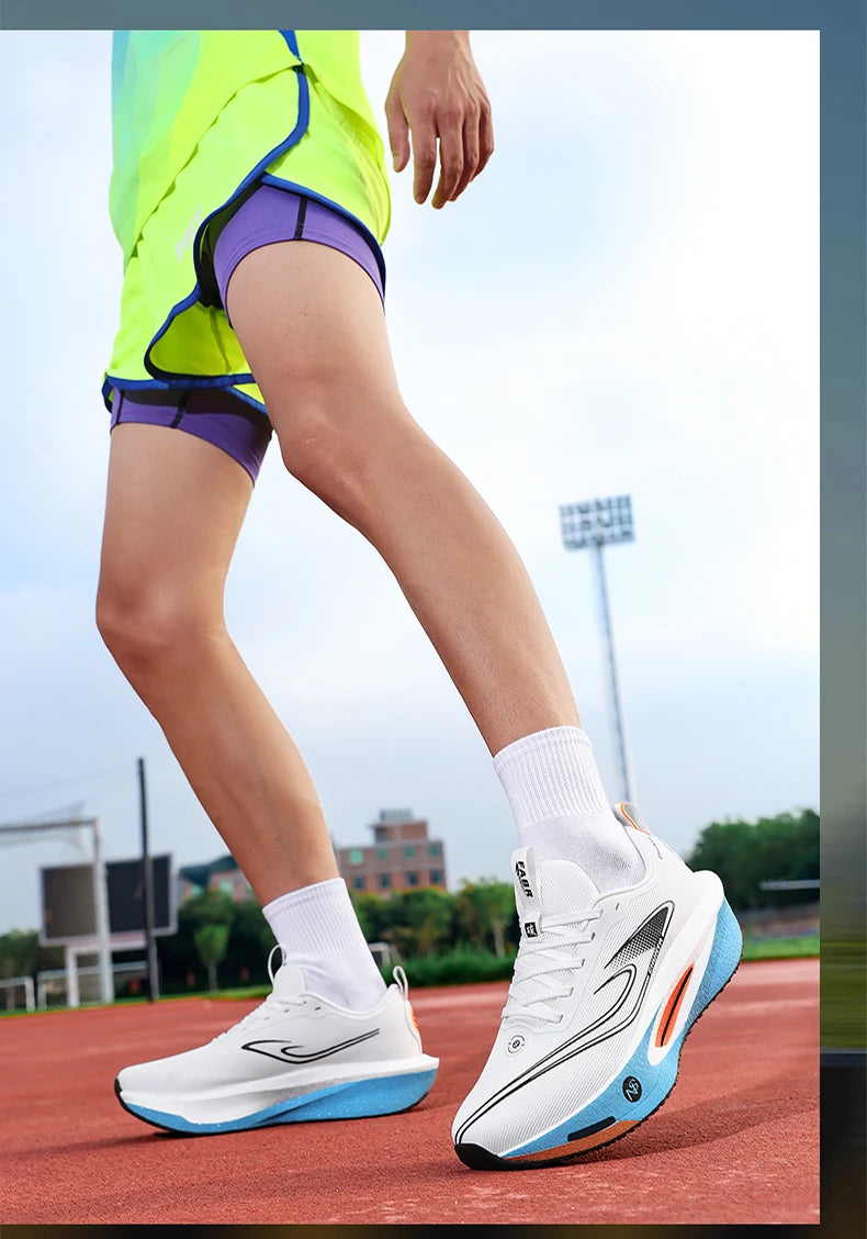 Men Sports Running Shoes Carbon Plate Marathon Breathable Lightweight Women's Comfortable Athletic Nonskid Walking Sneaker