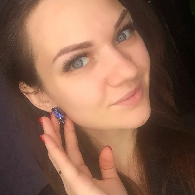 Semi-Precious Stone Stud Earrings Round — Silver | KIMLUD