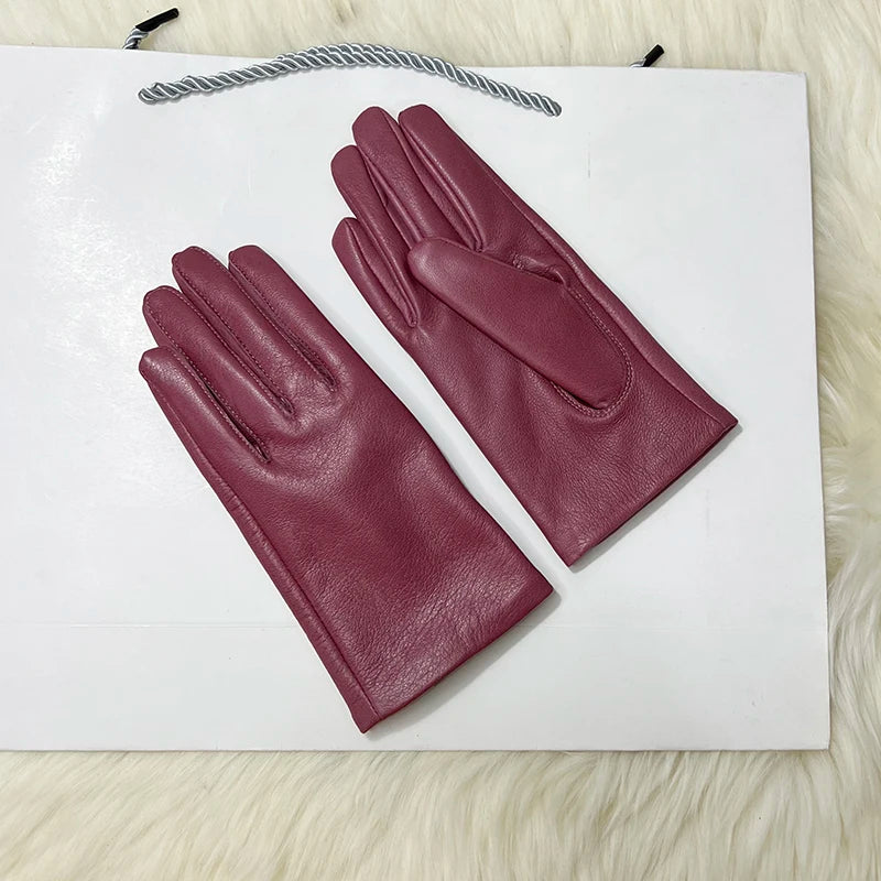 Leather Gloves Genuine Lambskin Short Black | KIMLUD