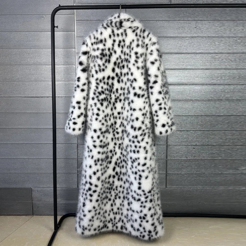 Coat – Leopard Print Faux Fox Fur – Winter Long Style – White | KIMLUD