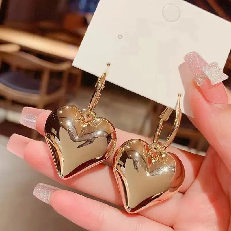 Alloy Heart Shaped Pendant Hoop Earrings — Silver | KIMLUD