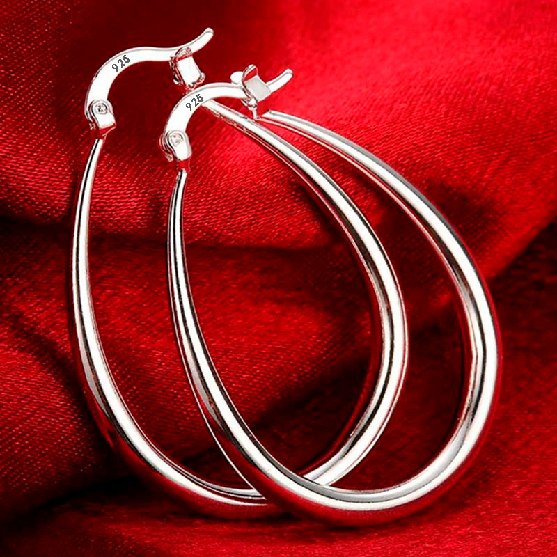 Sterling Silver Hoop Earrings 41mm Smooth Circle — Silver | KIMLUD