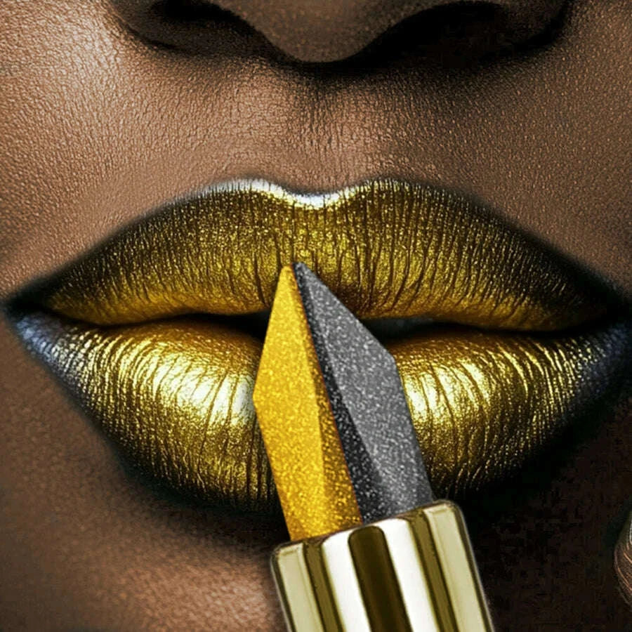 KIMLUD, 1pc Two-tone Color Glitter Lipstick Non-stick Cup Matte Black&yellow Lip or Eye Makeup Diamond Lipstick or for Eye Shadow Gifts, KIMLUD Womens Clothes