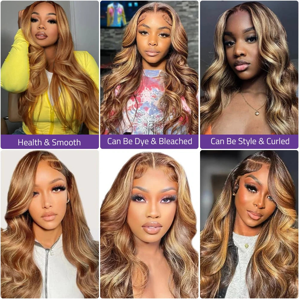 Remy Brazilian Body Wave Lace Frontal Wig 26+ Inches 13x6 HD Ombre — Honey Blonde | KIMLUD