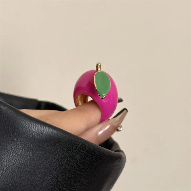Colorful Enamel Oil Drip Doll Cute Russian Nesting Doll Green Frog Sweet Cool Stacking Ring for Women Girl Creative Jewelry