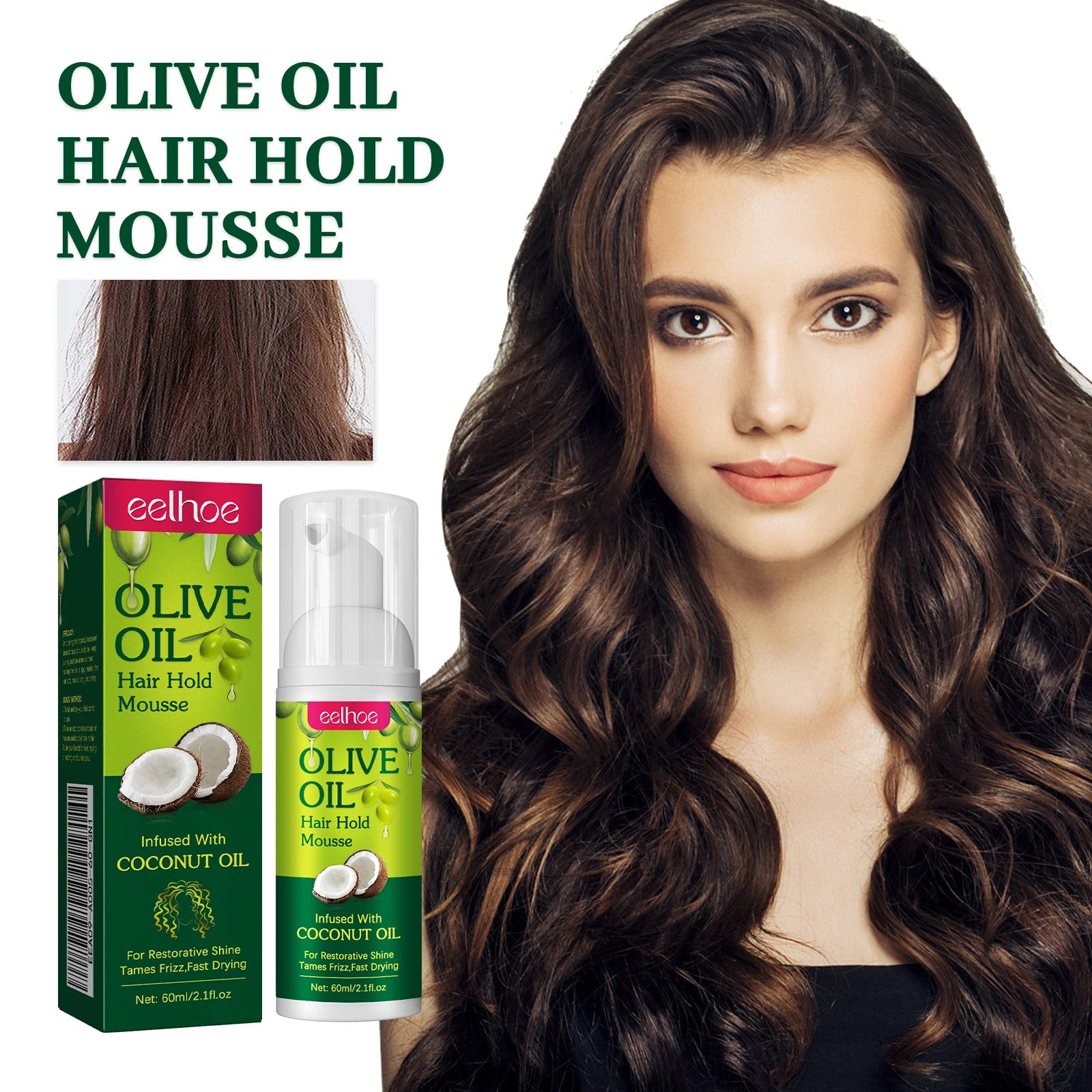 Olive Oil Hair Styling Mousse Frizz Control — Green | KIMLUD