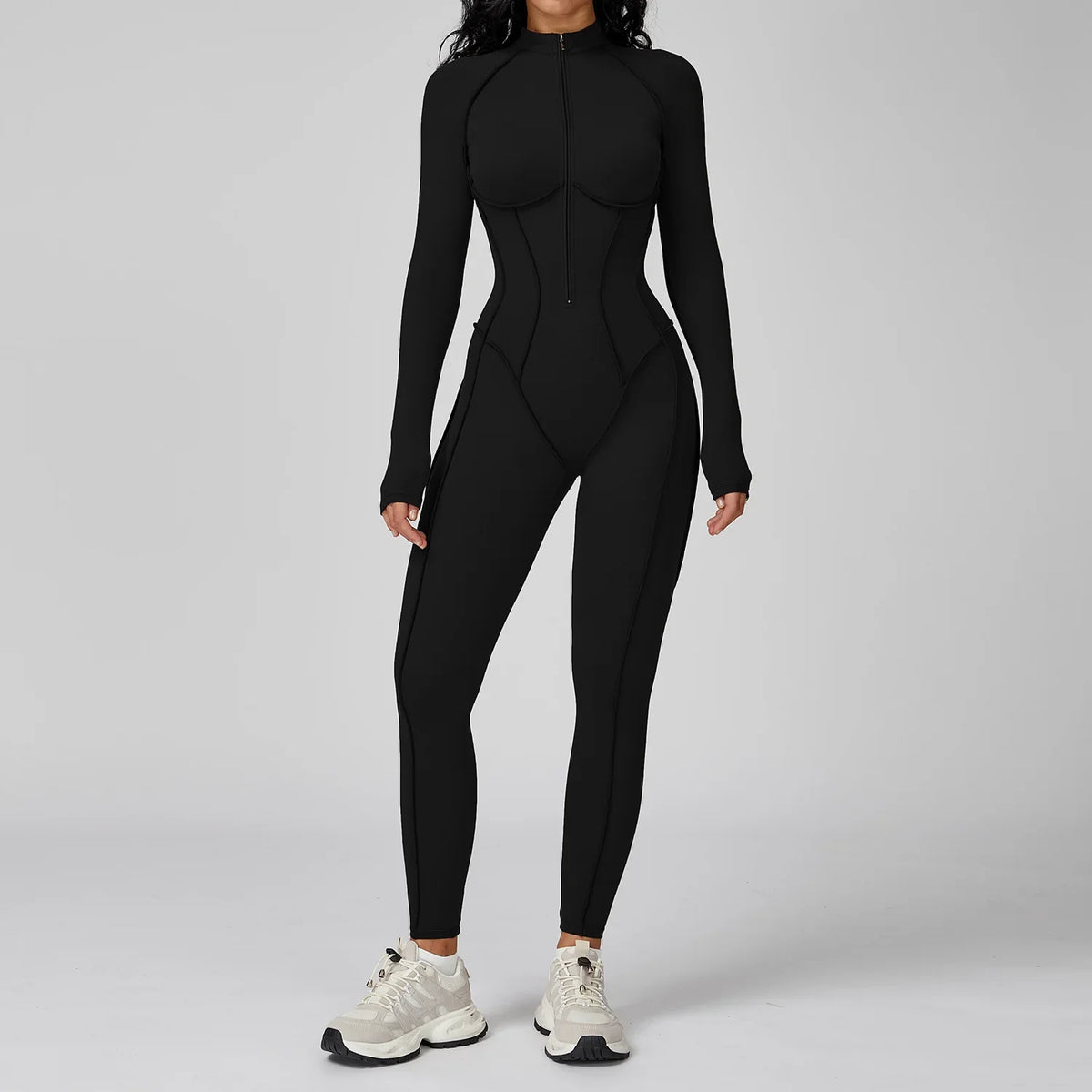 Yoga Bodysuit – Long Sleeve Zip Front – Nylon Polyester | KIMLUD