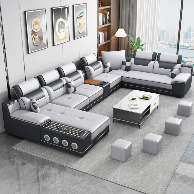 Fabric Sofa Modern Minimalist U-Shape — Gray | KIMLUD