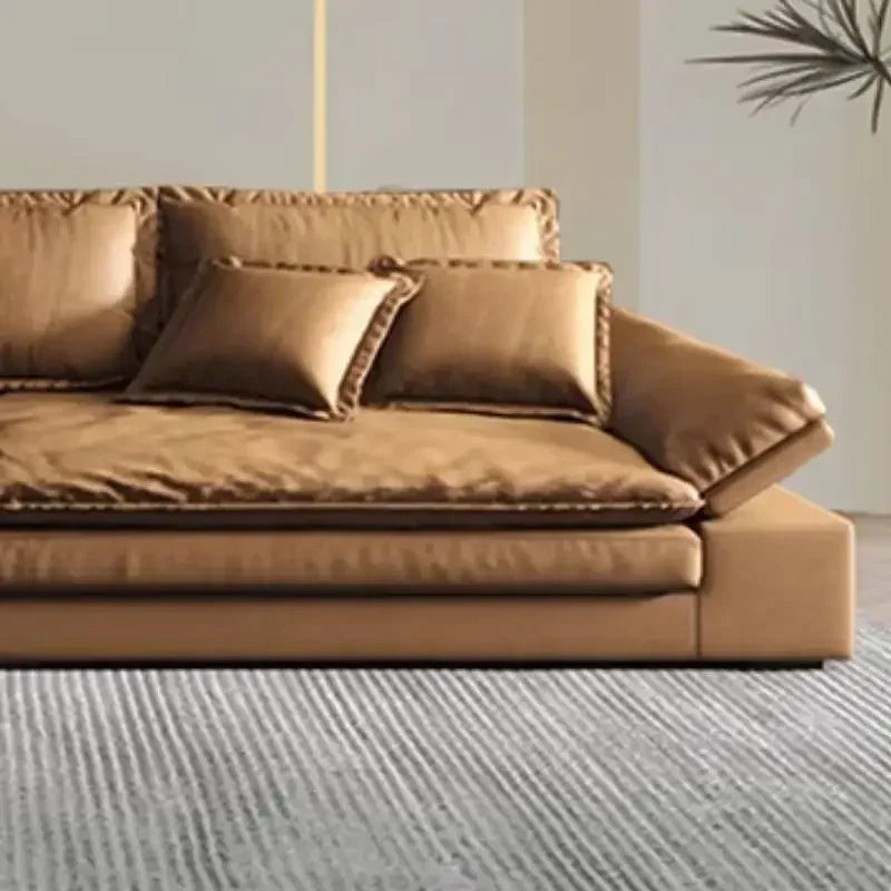 Leather-Like Sofa With Wooden Frame — Chestnut Brown | KIMLUD