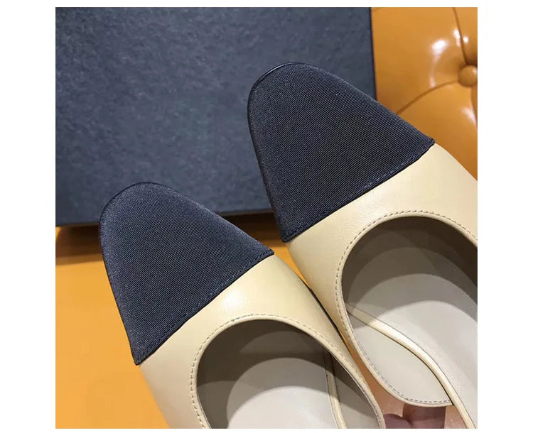 2025 women's mid-heeled shoes square toe color matching thick heel high heels