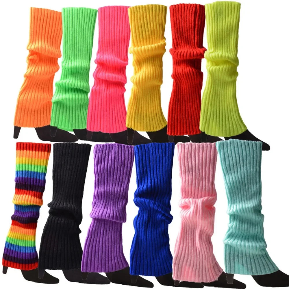 Knit Socks Neon Ribbed Leg Warmers — Black | KIMLUD