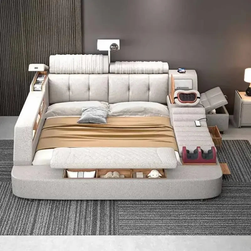 Storage European Double Bed Modern Queen Headrest King Size Double Bed Smart Massage Luzko Wielofunkcyjne Furniture For Bedroom