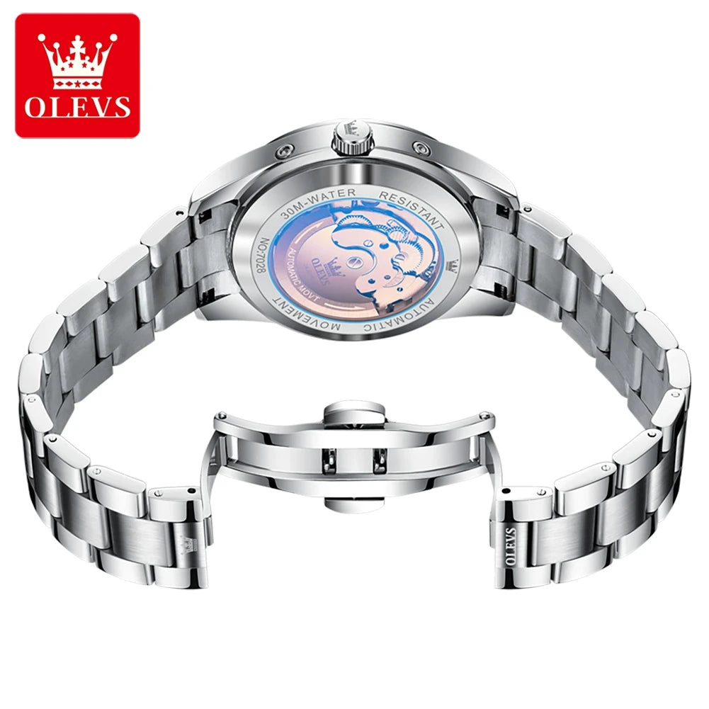 OLEVS Men's Watches Tourbillon Style Trend Fashion Original Automatic Mechanical Wristwatch Waterpoorf Luminous Moon Phase Clock
