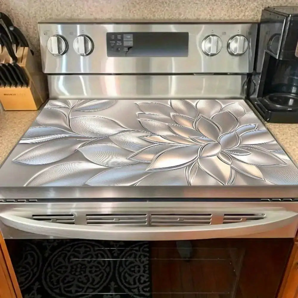 Gold-Patterned Stove Mat With 2D Petal Pattern — Gold | KIMLUD
