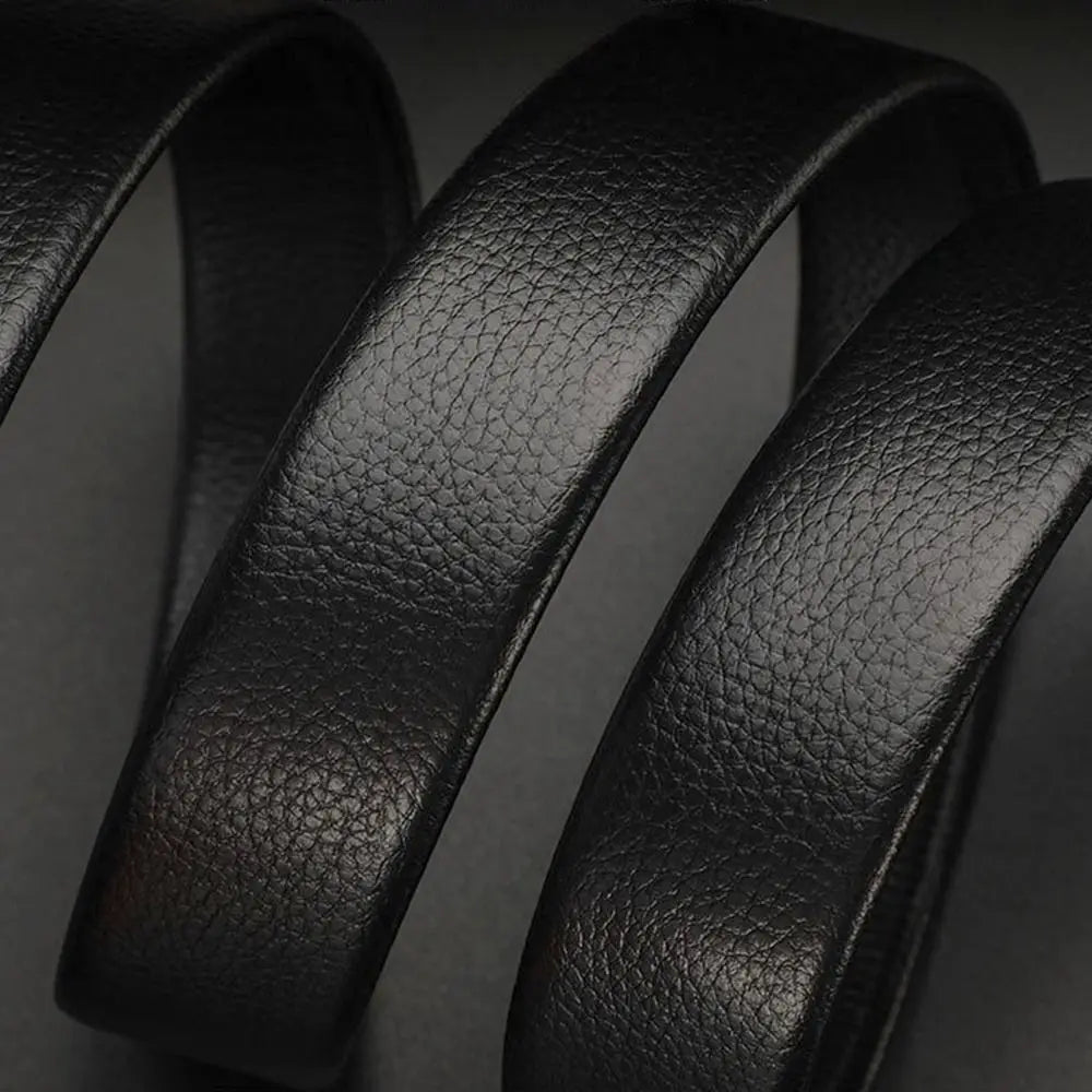 Leather Belt Rhinestone Buckle Automatic — Black | KIMLUD