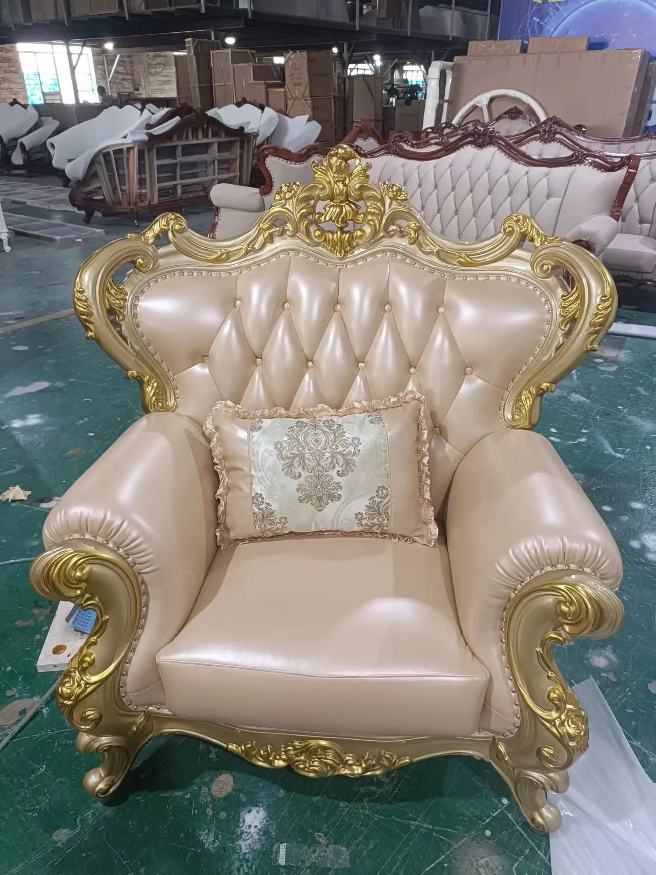 Rubberwood Solid Wood Sofa Set 1+2+3 Piece — Antique European Royal Style | Gold