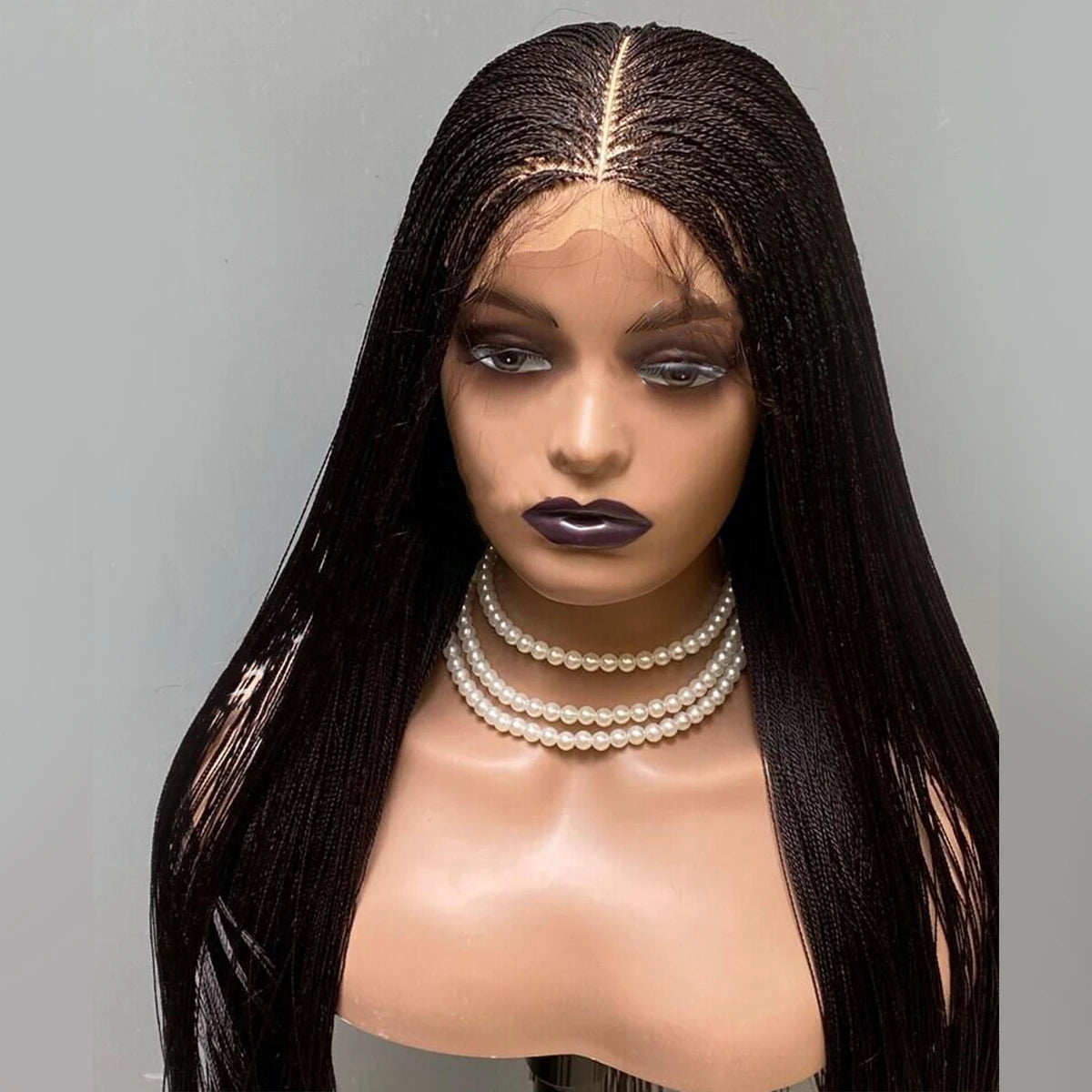 Lace Front Wig - Micro Twist Braided - Kanekalon - Black | KIMLUD