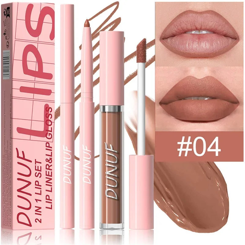 12 Color Matte Lip Liner Pencil Lip Gloss Set Waterproof Lipliner Pen Red Brown High Pigmented Lip Glaze Lips Cosmetics Makeup
