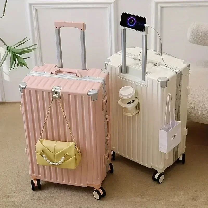 New Multifunction Suitcase with USB Charging Aluminum Frame +PC Suitcase Trip Cabin Male and Female Carrier 28/30-inch