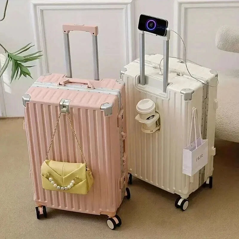 new-multifunction-suitcase-with-usb-charging-aluminum-frame-pc-suitcase-trip-cabin-male-and-female-carrier-2830-inchkimlud-womens-fashion-34624060