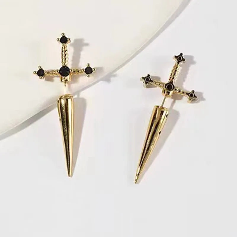 Silver-Tone Ear Jacket Earrings Punk Sword — Silver | KIMLUD