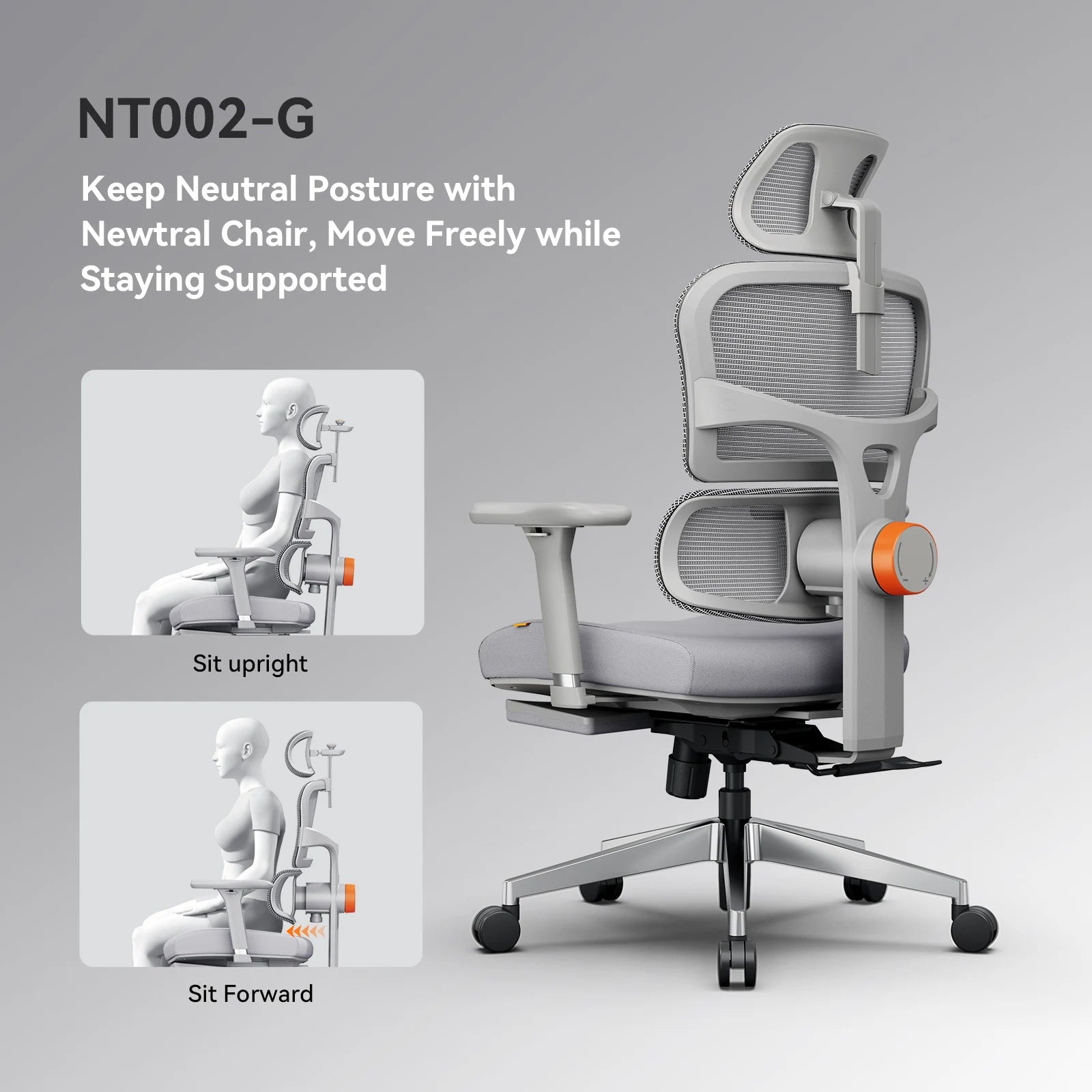 Fabric Ergonomic Office Chair With Footrest — Graphite Gray | KIMLUD